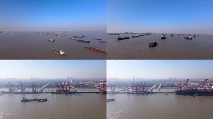 4k长江货轮入海口 集装箱船 远洋 海港