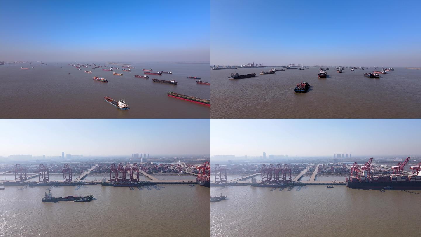 4k长江货轮入海口 集装箱船 远洋 海港