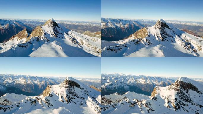 阿尔卑斯山风景雪山雪峰高原海拔航拍俯瞰