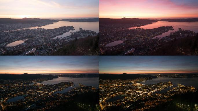 挪威卑尔根的航空全景图
