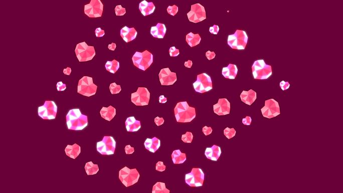 钻石粉心图案从中心动画在深粉色的背景