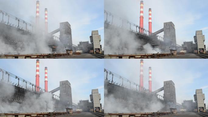 有烟的工业厂房航拍烟囱环保工厂全球变暖工