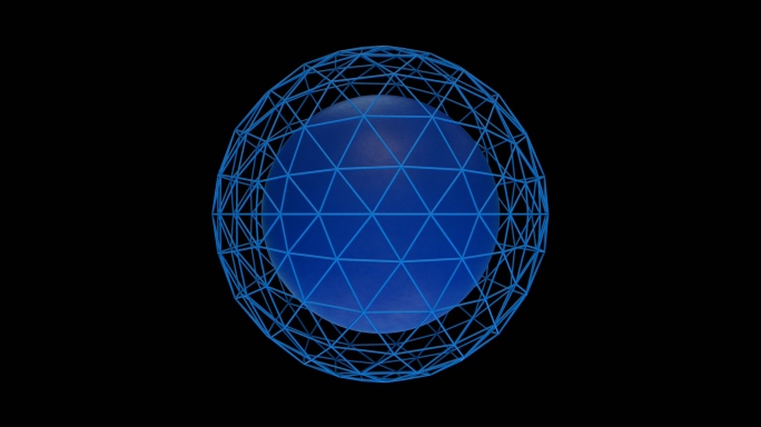 【4K时尚背景】蓝色双层球体旋转透明通道