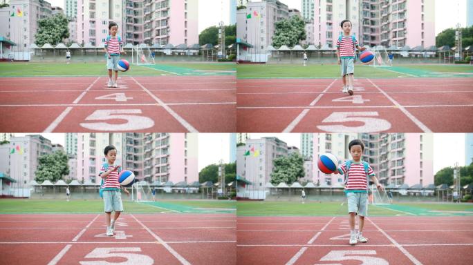 可爱的小男孩幼儿园运动小学生拍球
