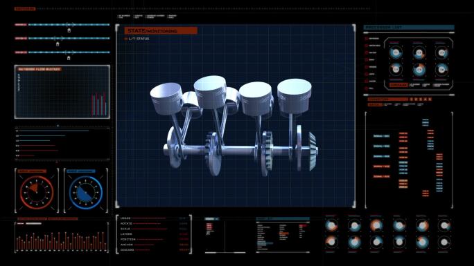 汽车技术。发动机活塞侧视图在数字显示面板。
