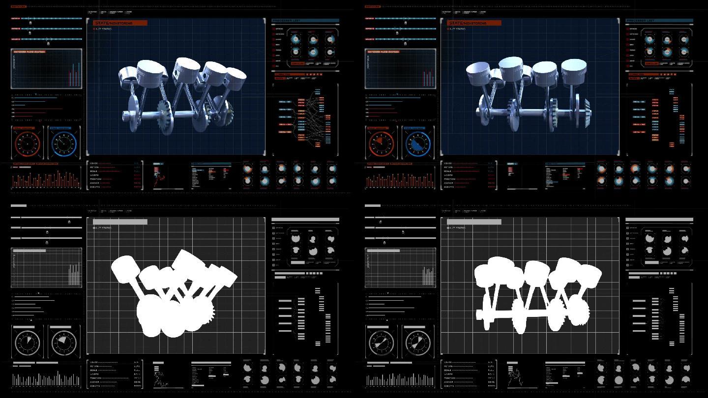 汽车技术。发动机活塞侧视图在数字显示面板。