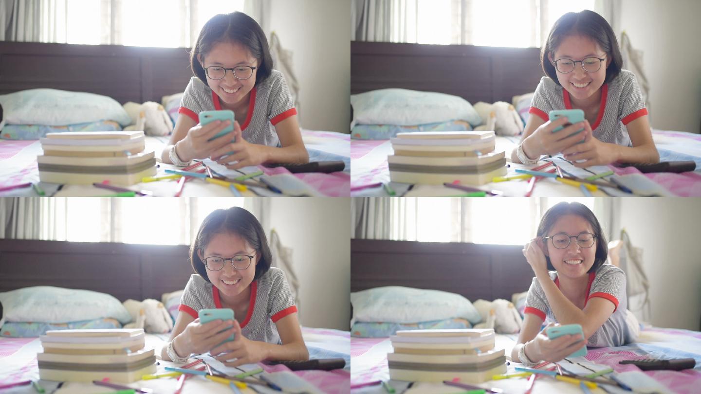 亚洲女孩使用智能手机