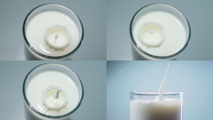 多组滴牛奶溅起奶花翻腾牛奶升格唯美涟漪