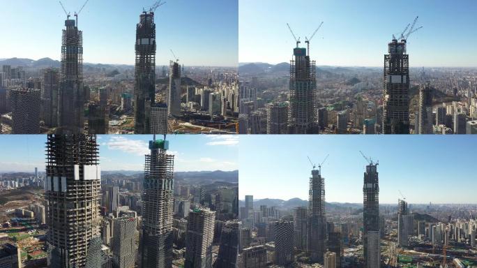 城市高楼 钢结构 建筑 4k 航拍 施工