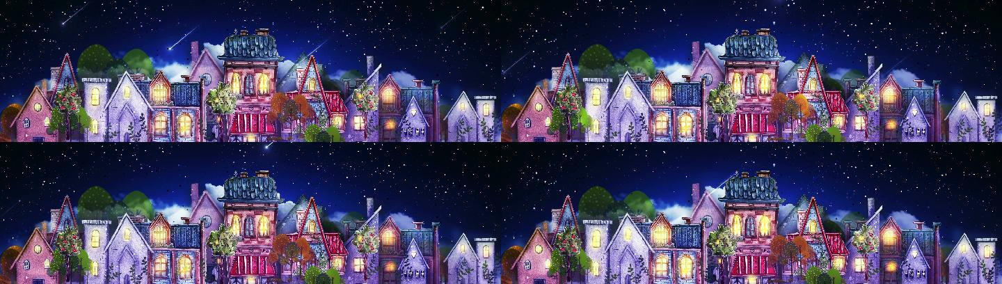 童话 唯美 卡通 绘画 星空 流星 城堡