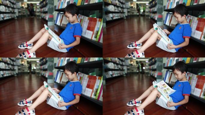 孩子在图书馆看书