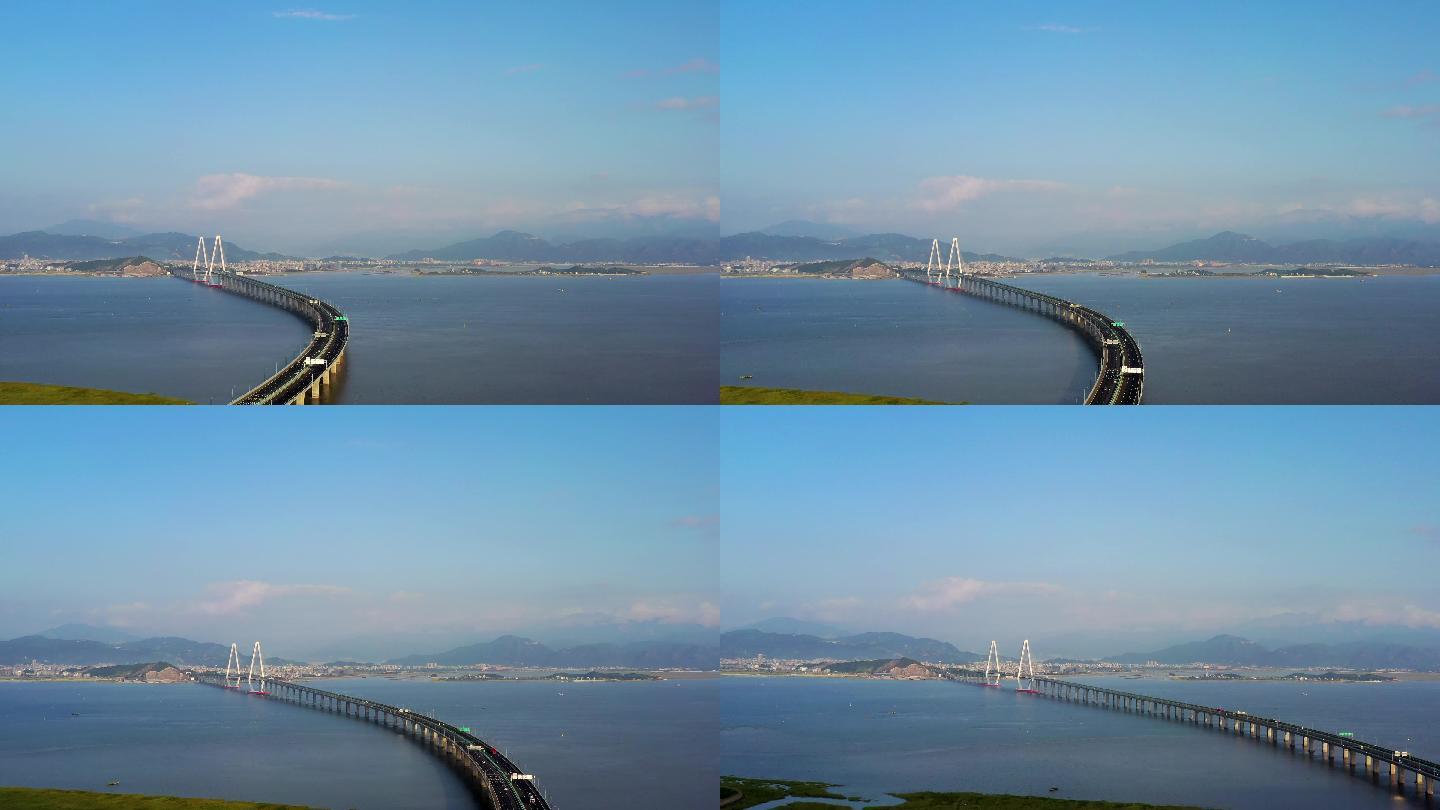 清晨横飞航拍玉环乐清湾跨海大桥二桥4K