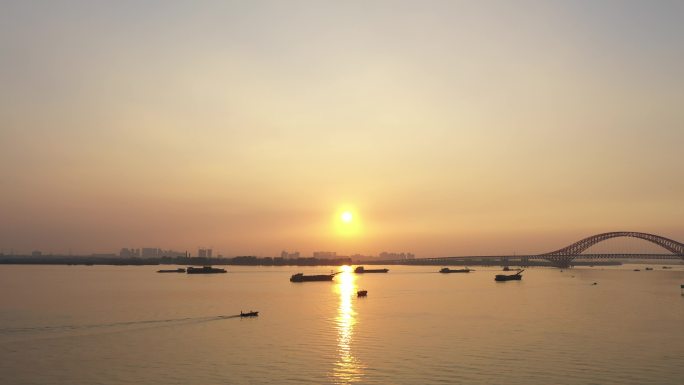 广州地铁南沙客运港夕阳航拍