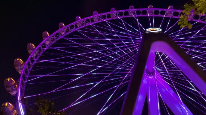 华侨城欢乐港湾摩天轮延时灯光变换夜景