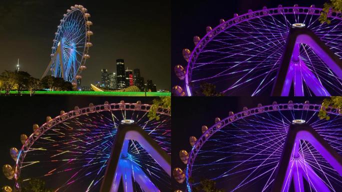 华侨城欢乐港湾摩天轮延时灯光变换夜景