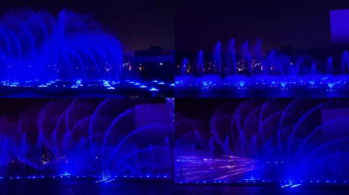 水舞喷泉表演夜景