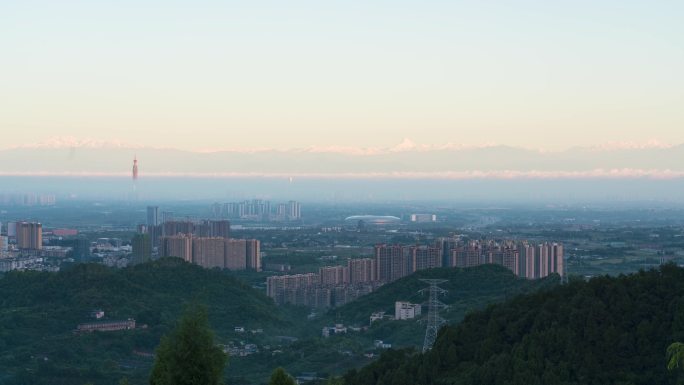 成都城市雪山延时摄影4k