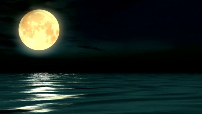 海和月亮。3d动画
