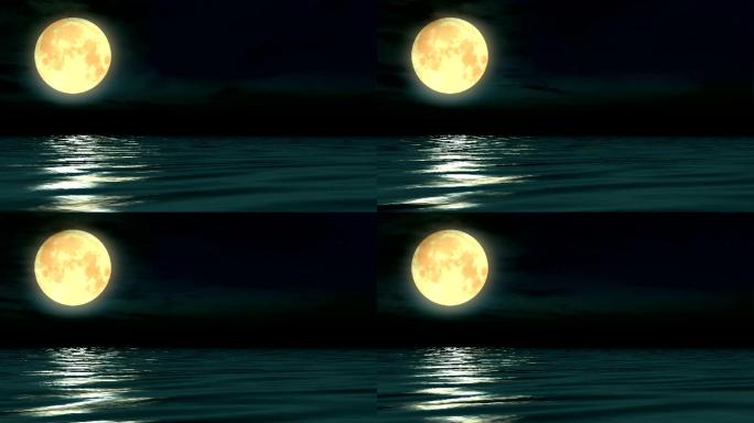 海和月亮。3d动画