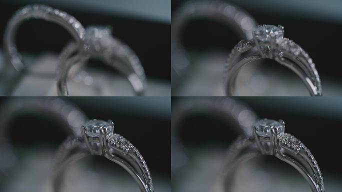 两个钻石银戒指的特写镜头
