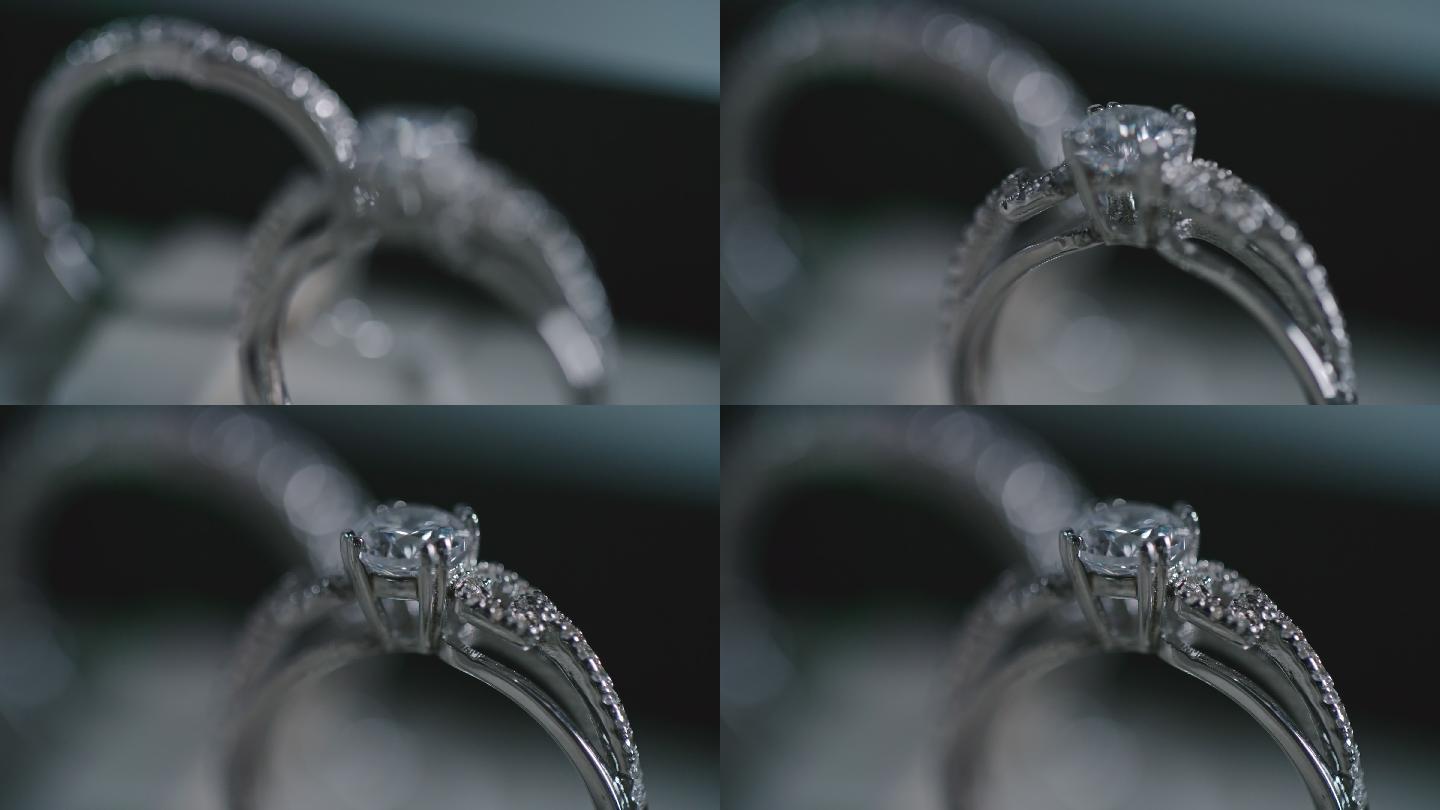 两个钻石银戒指的特写镜头