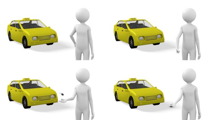 3D人正在展示一辆出租车。