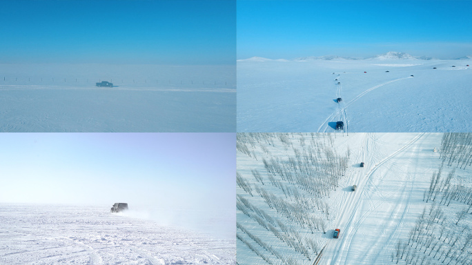 【4K】内蒙古雪原自驾雪景航拍