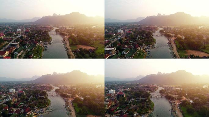 老挝万荣村东南亚旅游河道海外游