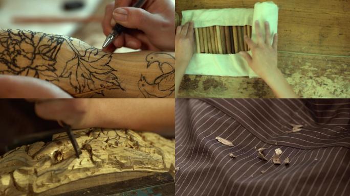 传统手工艺人木刻木雕