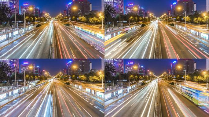 夜间高速公路的交通延时风景