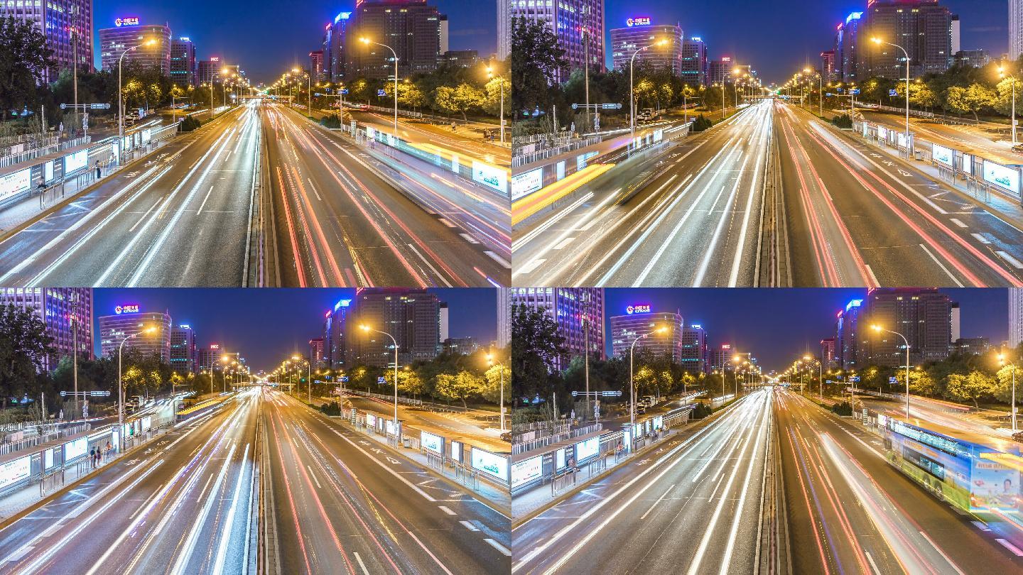 夜间高速公路的交通延时风景