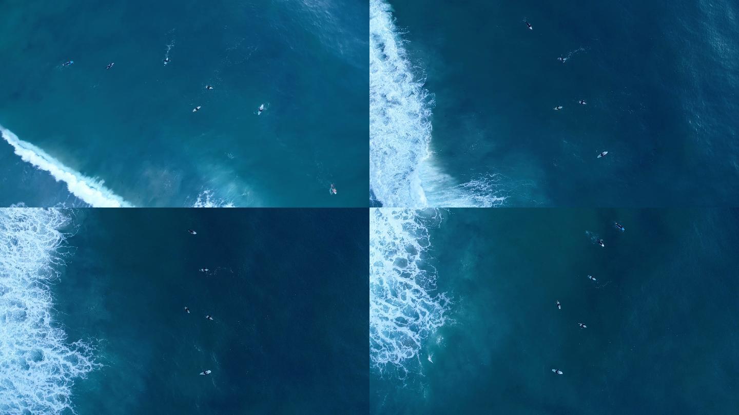 太平洋上的冲浪板鸟瞰航拍大浪海边海洋海水