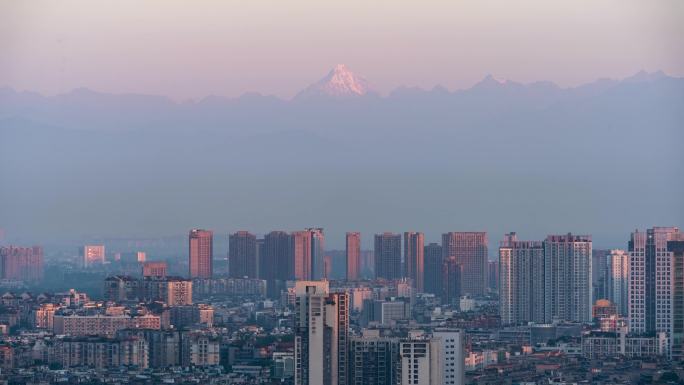 成都城市雪山延时摄影4k