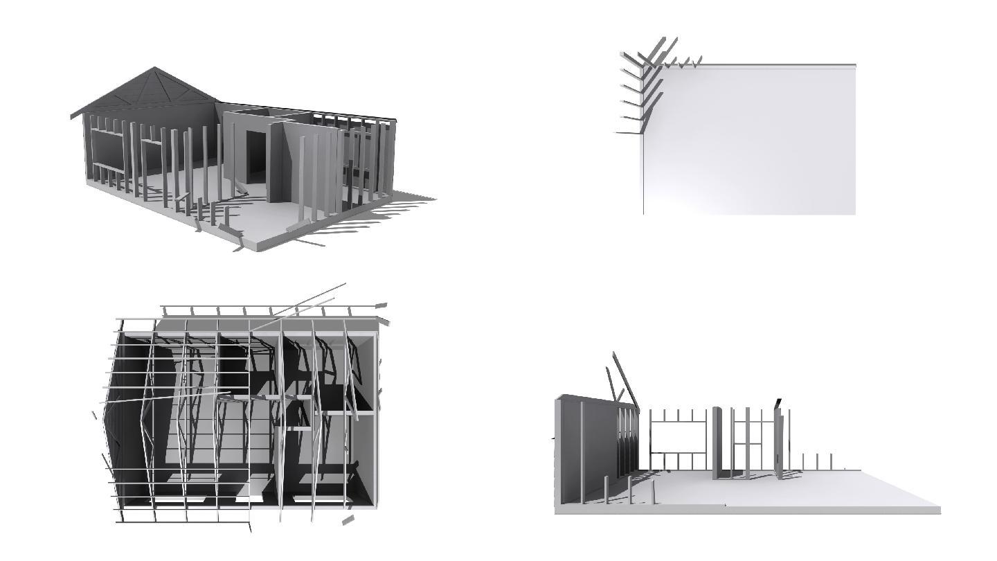 一个时间流逝的CG动画，木结构房子的建造