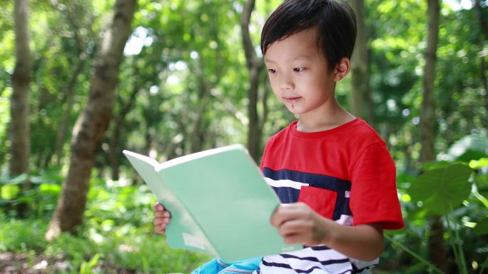 小男孩在看书包