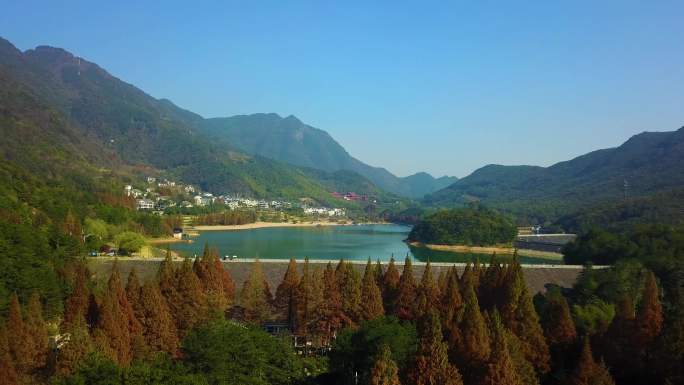 鹿田村鹿田水库金华山旅游航拍素材