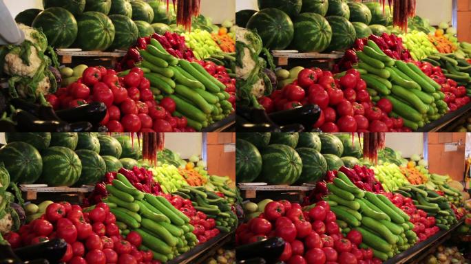 柜台市场上的蔬菜水果