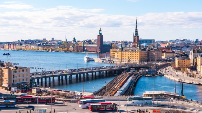 瑞典斯德哥尔摩城市景观的延时视频