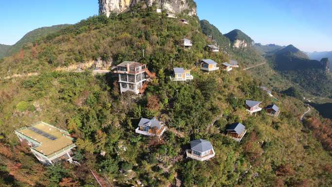 穿越机航拍百色市田阳区谷守村后山别墅群