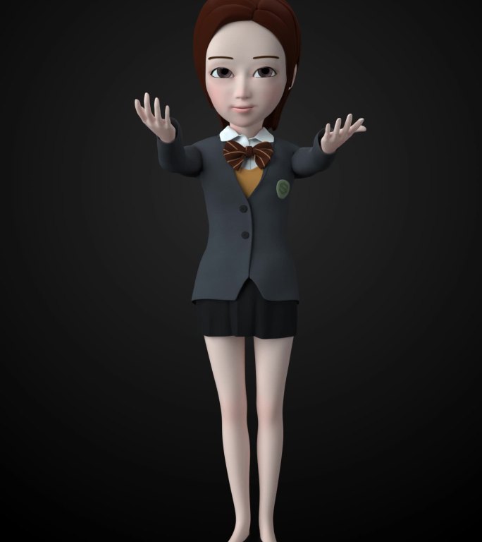 AI卡通美女主播客服学生3D模型