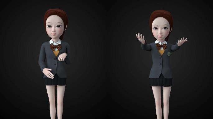 AI卡通美女主播客服学生3D模型