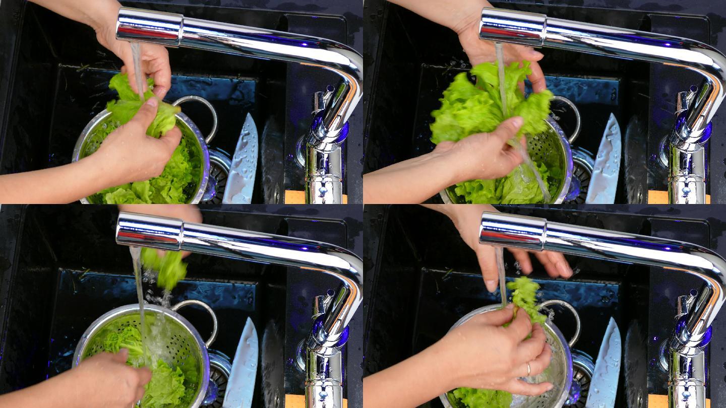 用自来水清洗蔬菜洗菜洗槽做饭