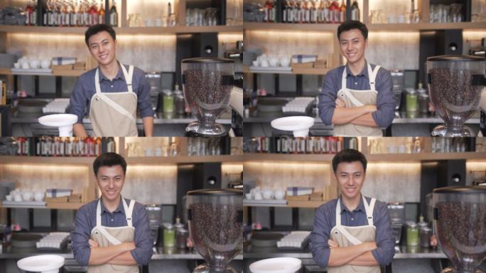 年轻的亚洲咖啡师青年创业小老板