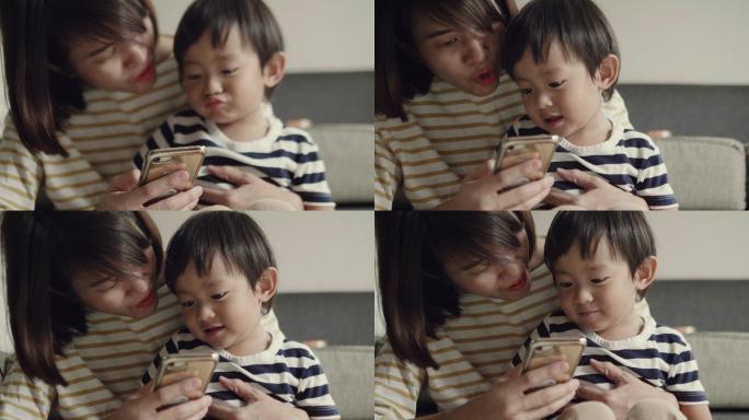 可爱的小男孩开朗活泼视频通话母子