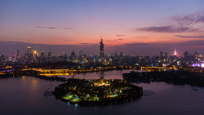 南京玄武湖紫峰夜景航拍