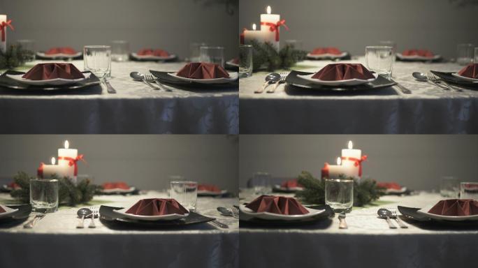 餐桌上的餐具西餐厅烛光餐馆情人节