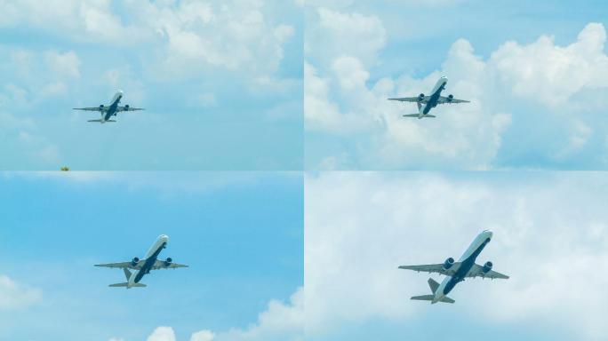 一架客机在蓝天白云中起飞