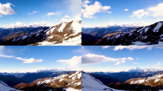 川西高原雪山蓝天白云阳光夹金山云海延时