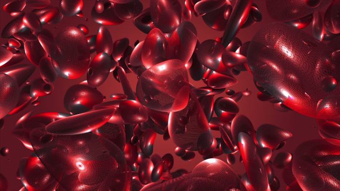 暗红色的抽象飞片红泡泡细胞动画