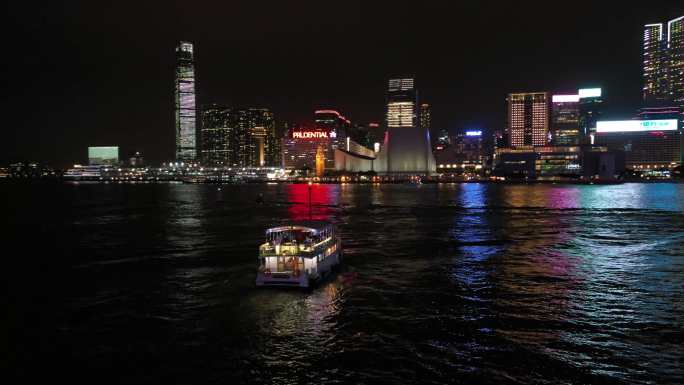 航拍世界三大夜景之香港维多利亚港璀璨夜景
